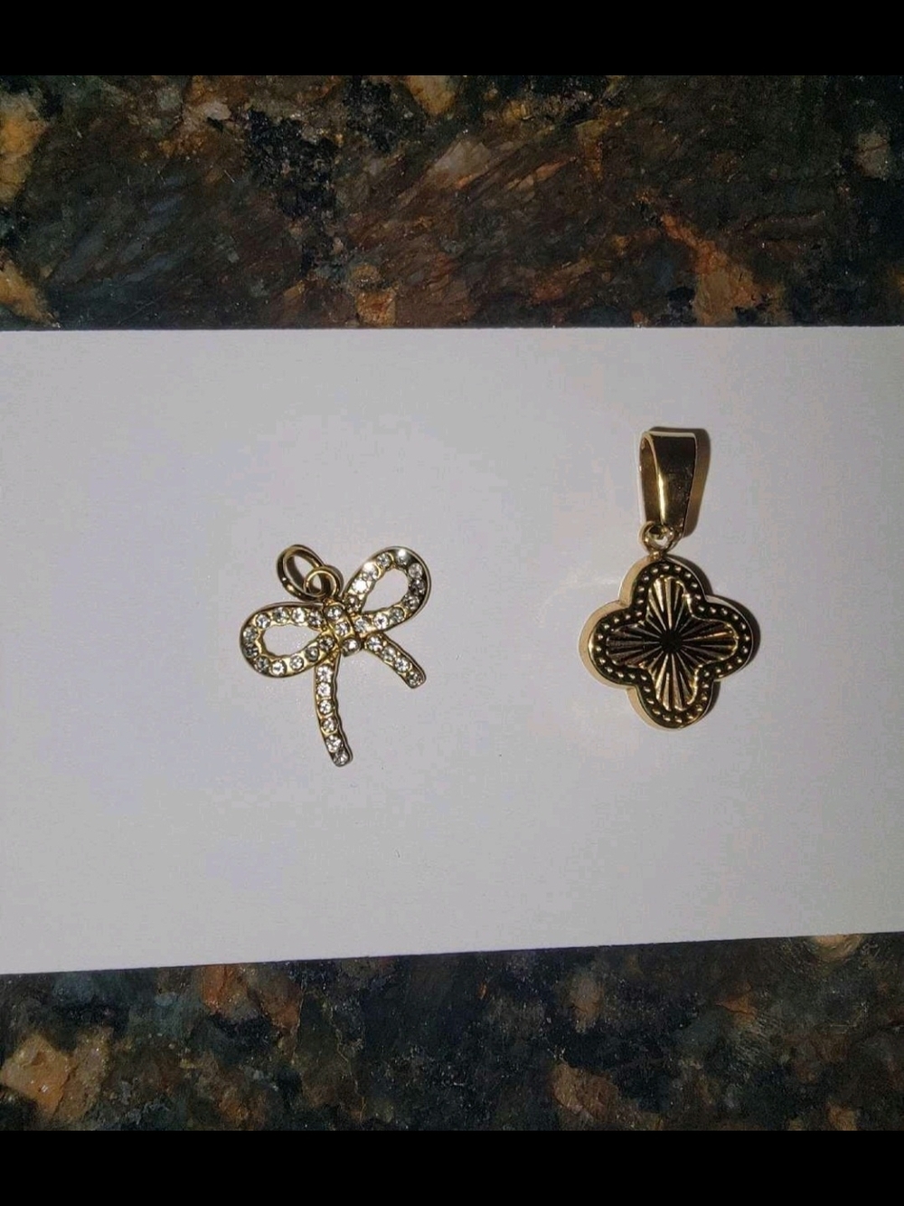 Gold Bow and Clover Pendant Charms - Women's Jewelry